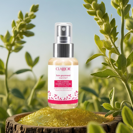 Huile corps pailletée dorée et irisé chic 50ml